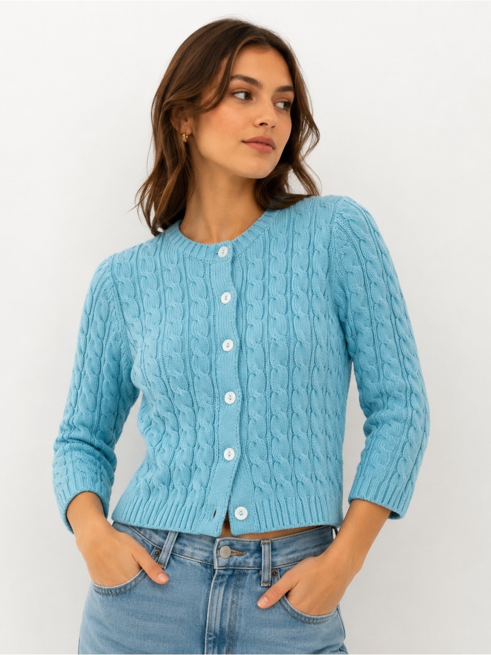 Vintage GAP Women's Aqua Blue Cable Knit Cardigan Sweater Small